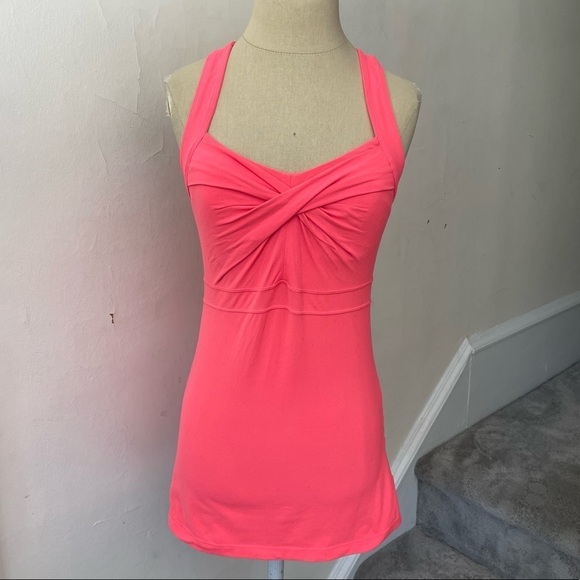 Athleta Tops - Athleta Jaya 2 Neon Coral Sizzle Racerback Twist Front Support Workout Tank Sz S